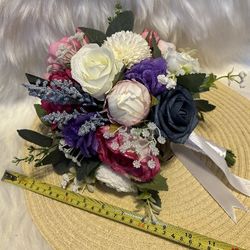 Bride Wedding Or Quinccenita Bouquet, Mixed Colors, Silk Florals FREE GIFT 