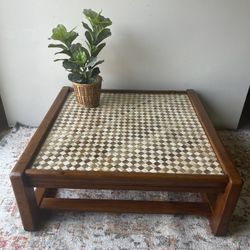 Vintage Mid Century Coffee Table With Wood Accents On Top