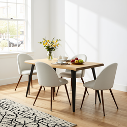 Homy Casa LANCELOT+HAVEN 5PC Dining Set 63" Table with 4 Haven Beige Fabric Chairs