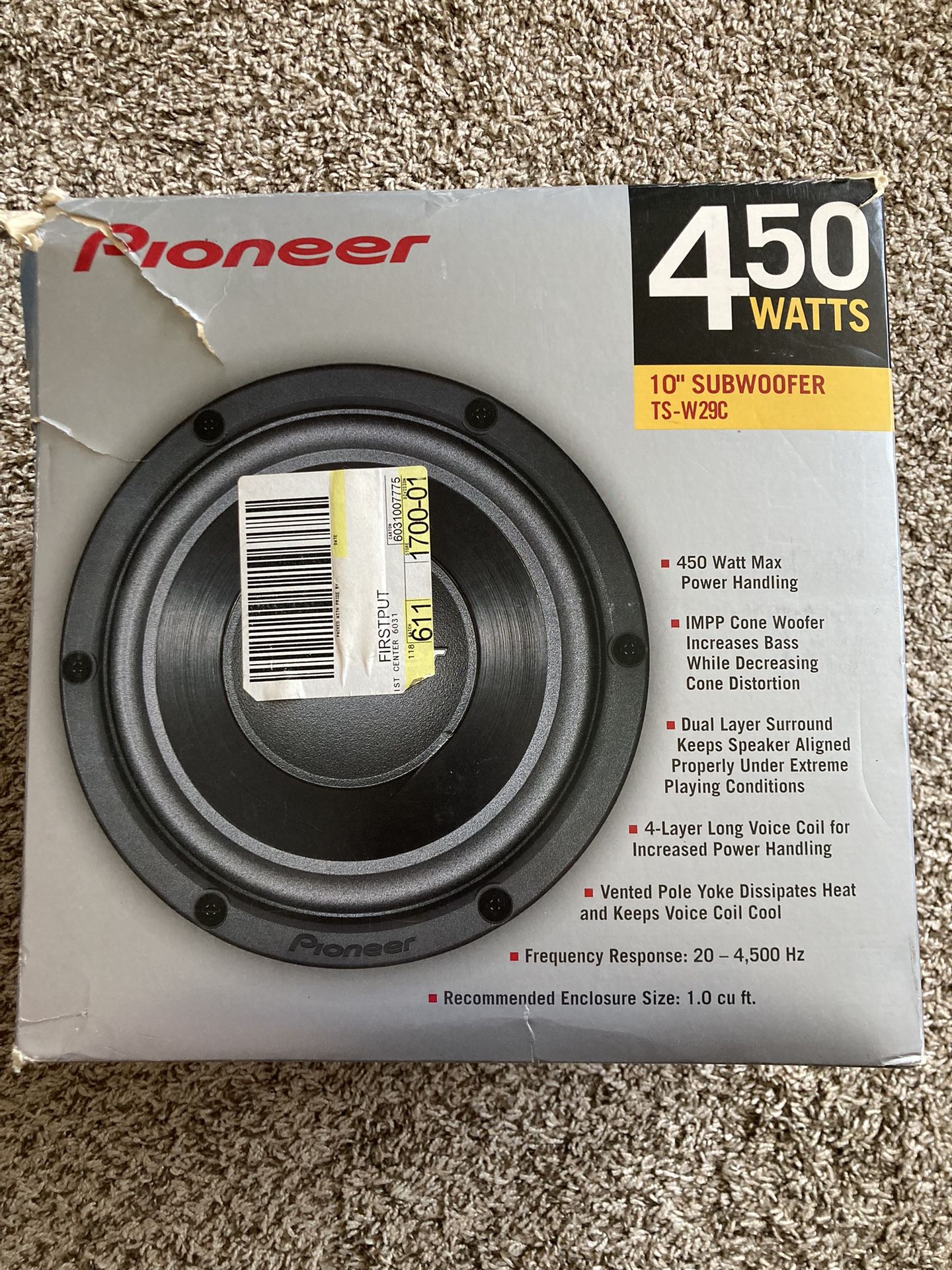PIONEER TS-W29C 10” SUBWOOFER 450W New