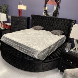 Slivano Grand Round Bed Frame 🔊Bluetooth Speakers 🔊 And USB 🔌 Charging Ports