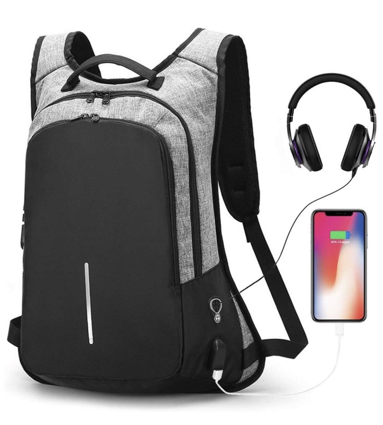 Anti-theft Smart Laptop Backpack with USB Charging Port & Headphone Hole, Professional Business Travel Computer Rucksack College Student School Casua