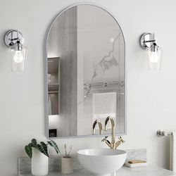 20 x 30 inch silver arched mirror, bathroom vanity mirror and wall decoration mirror, modern aluminum alloy arch mirror with metal frame for bathroom,