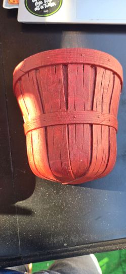 vintage red faux-wood plastic bushel basket