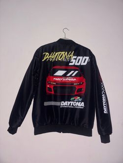 Daytona 500 Nascar Racing jacket men’s Medium Black full zip Bomber
