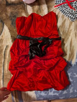 Red Strapless Mini Dress with Black Sash