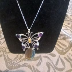 Silver 9. 25 Butterfly 🦋 Natural Stone Necklace 