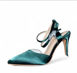 Green Satin Pointed-Toe Stiletto Heels