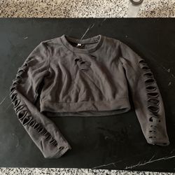 Alo Womens Sweatshirt - Designed Rips Cropped - Dark Gray  