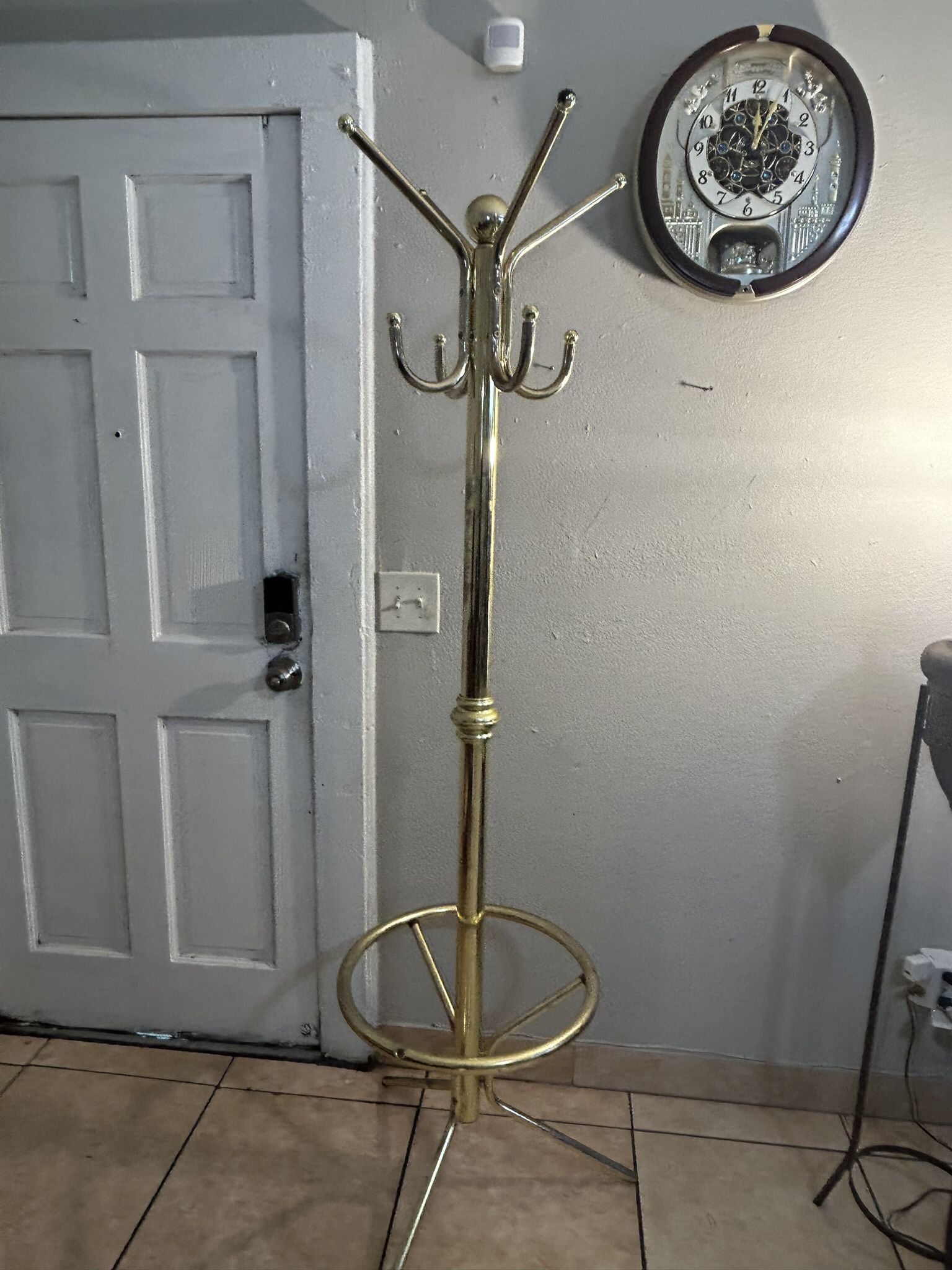 Vintage Brass Gold Color Metal Coat Hall Tree Hat Rack Modern Entryway