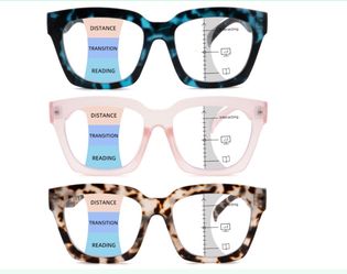 HIYANJN Progressive Reading Glasses - Blue Pink Demi