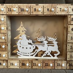 Advent Calendar - Lighted, Wooden, with Drawers To Put Gifts/treats In - Hang Up Or Place On Surface - Pick Up Only