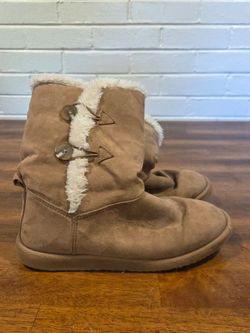 Fleece Lined Side Button Brown Boots