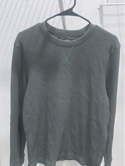 Gray Waffle Knit Crewneck Long Sleeve Shirt