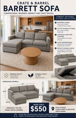 Sofa w/ Chaise & Storage Ottoman