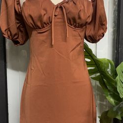 Tie Back Brown Dress