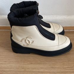 Chanel Leather Nylon Boots Sz 38 Euro/ Sz 7.5 US