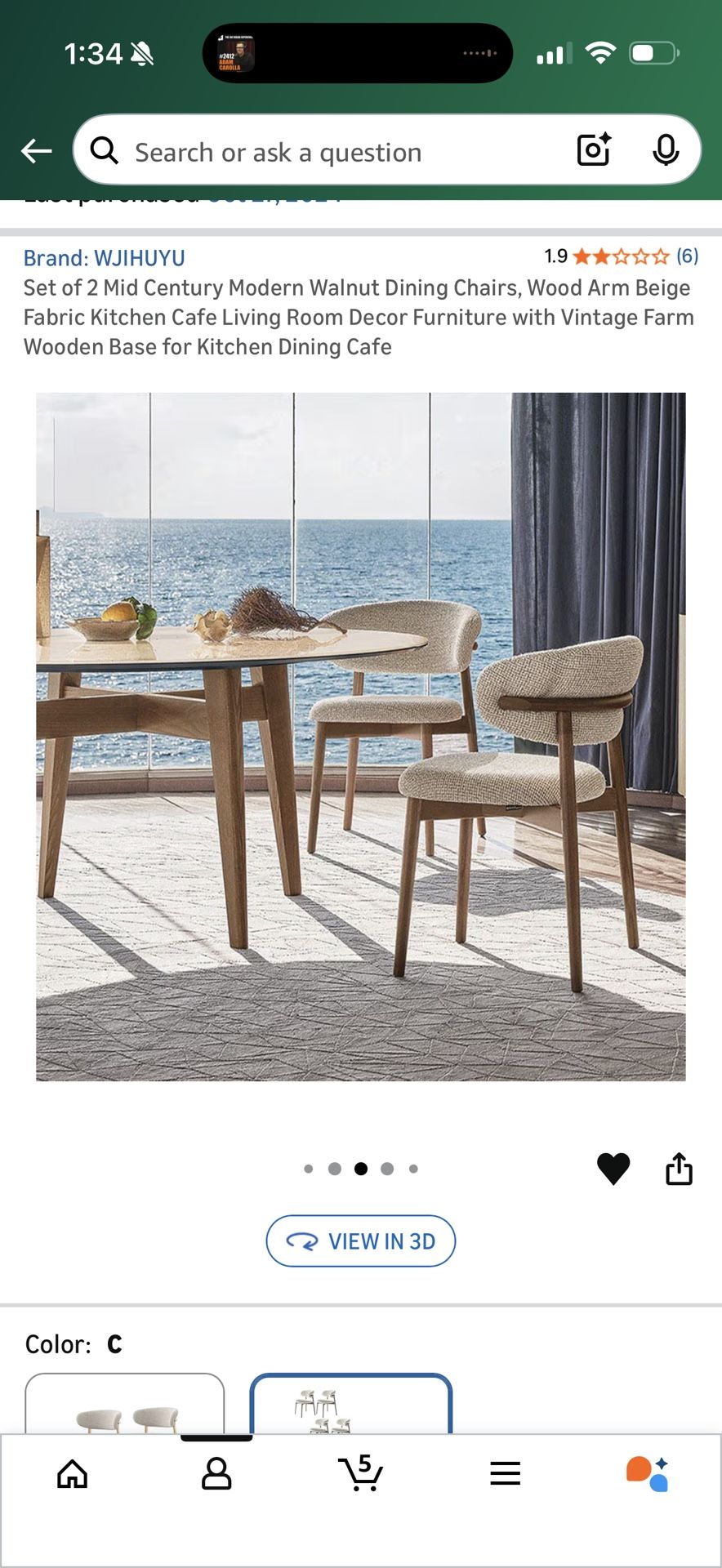 Mid Century Modern Walnut Dining Chairs, Wood Arm Beige Fabric Kitchen Cafe Living Room Decor Furniture with Vintage Farm Wooden Base for Kitchen Dini