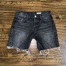 Allsaints London Switch Black Denim Shorts Frayed Hem Size 32