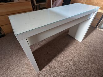 Table White with Glass and a Pull out Drawer