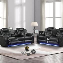 Brand new Elegant Benz Power Reclining Sofa Loveseat With Speakers 