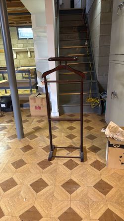 Vintage Wooden Clothes Valet Stand, Officer's Dressing Rack, Mahogany Finish