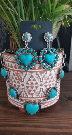 Heart Concho Turquoise Earrings And Necklace Fashion Southwestern Boho Jewelry