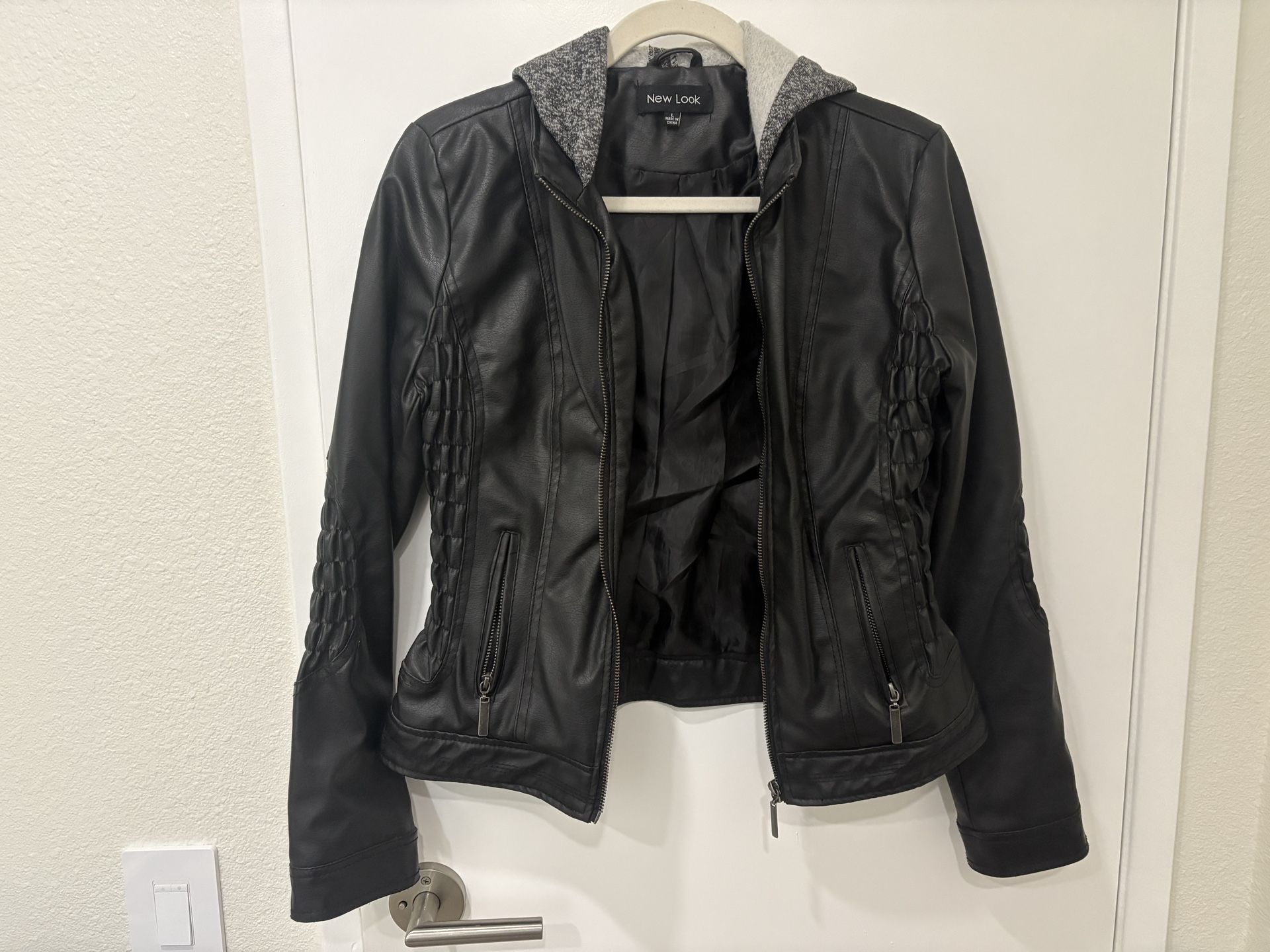 New Faux Leather Jacket With Hood -Large (runs Like Small) 