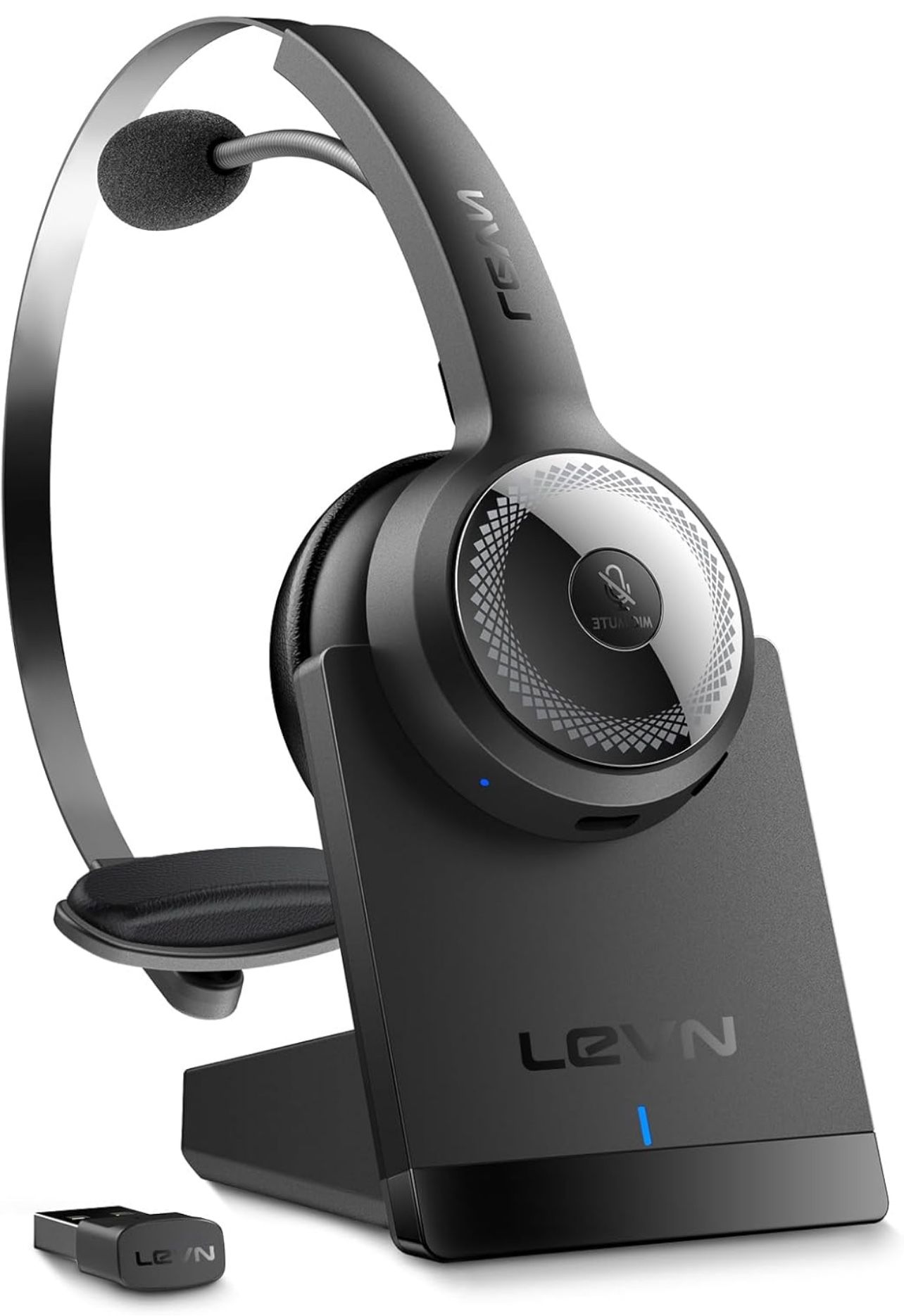 Wireless Headset with Mic for Work, Wireless Headphones with Mic (AI Noise Cancellation) & Charging Base, 45 Hours Talk Time, Perfect f