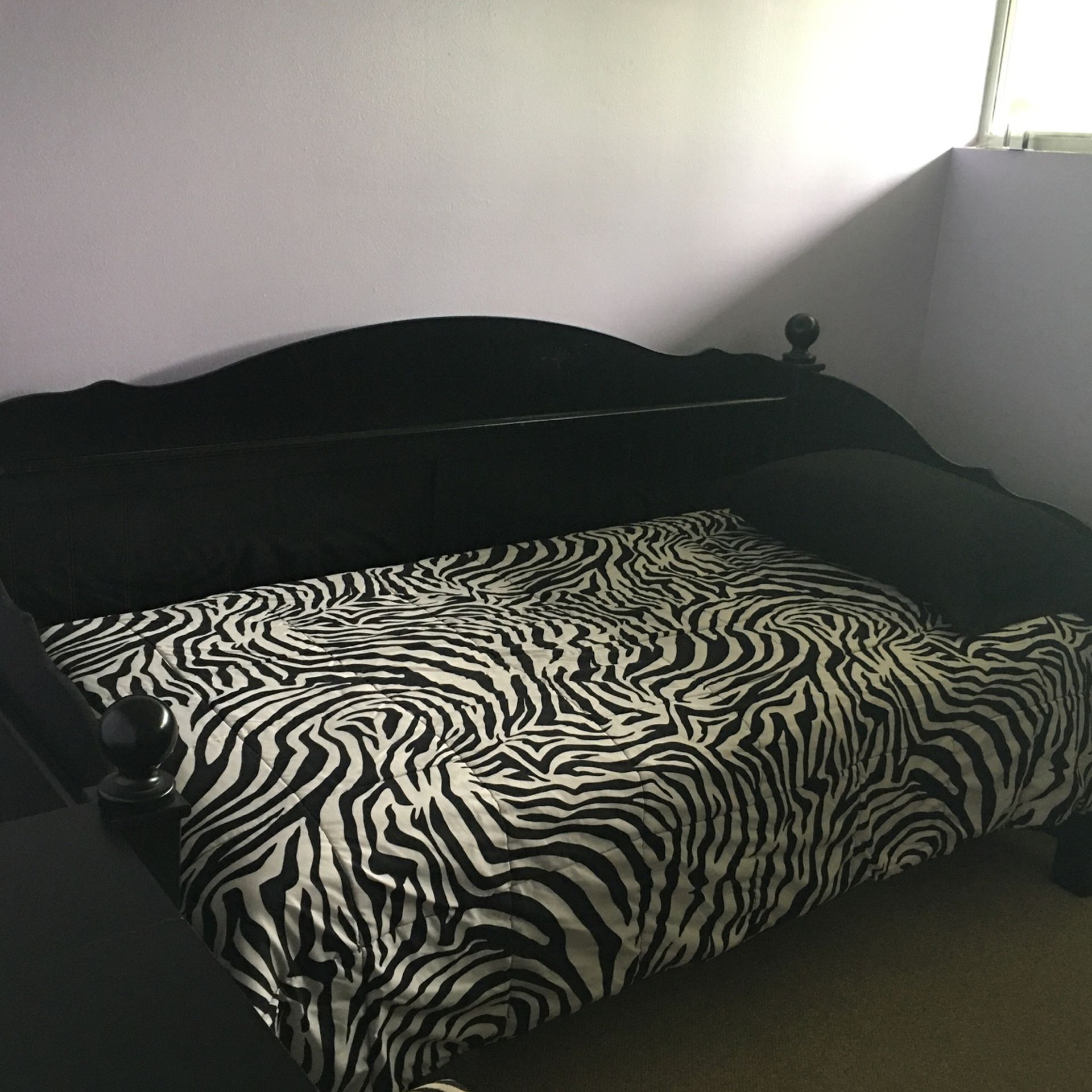Twin Bed, Mattress, Vanity With Stool, Sheets, Comforters