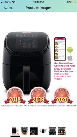 NUWAVE BRIO 3-Quart Digital Air Fryer cooking package with one-touch digital controls, 6 easy presets, precise temperature control, recipe book, watt
