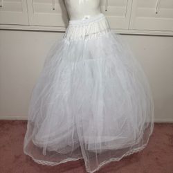 New white tulle Chrinolin skirt wedding formal gown hoop costume long