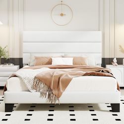 New Modern Queen Size Bed Frame with Headboard, Velvet Upholstered Platform Bed with Strong Wood Slats Support, Mattress Foundation, No Box Spring Nee