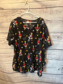Black Grinch Christmas holiday scrub top size 3XL