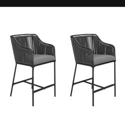 Style Selections Glenwood Set of 2 Black Metal Frame Stationary Dining Chair(s) with Gray Cushioned Seat