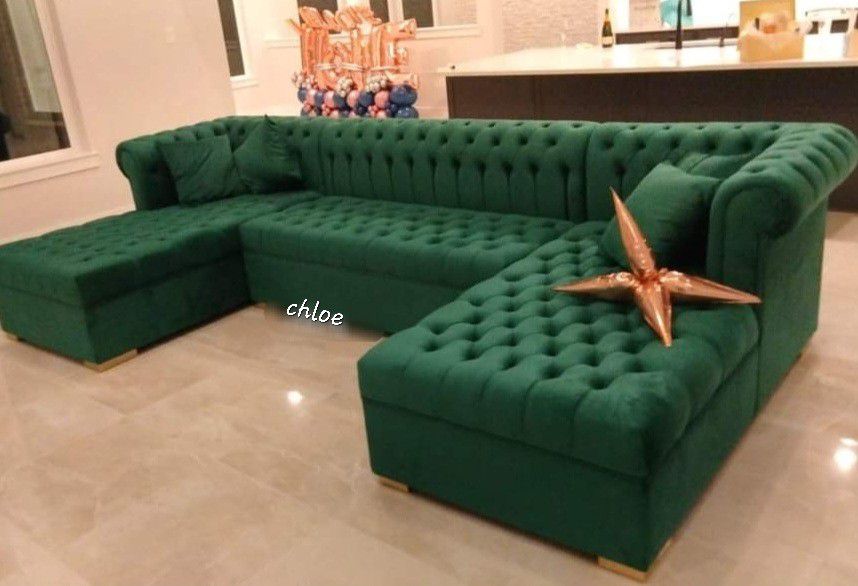
\ASK DISCOUNT COUPON] sofa Couch Loveseat Living room set sleeper recliner daybed futon 🛎laur Velvet Green Double Chaise Sectional 