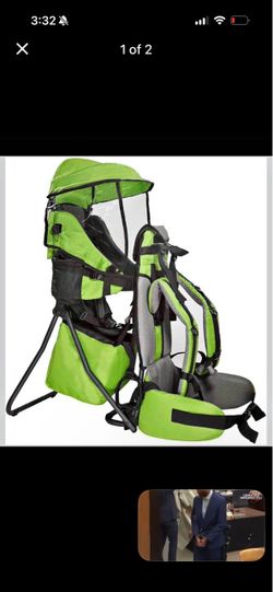 Green/Black Baby-Toddler Hiking Backpack Carrier with Canopy