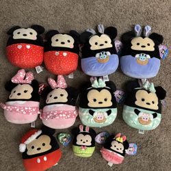 Lot of nine Mickey and Minnie 8” holiday squishmallow, with two 5”. 