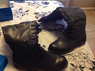 Grey knee high boots