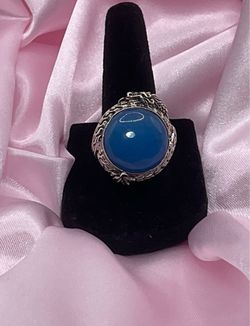 Sterling Silver & Blue Jade Bali Legacy Size 8 Ring