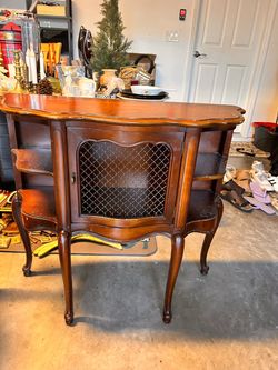 Antique French Provincial Wood Cabinet Console Table