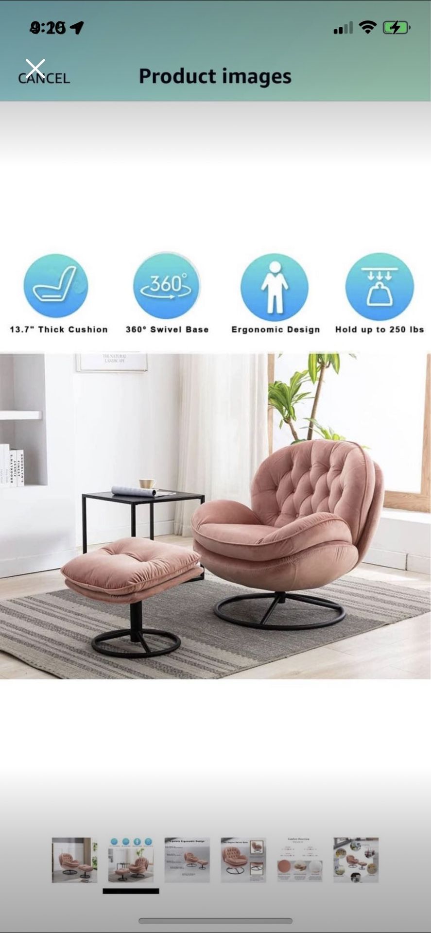 Pink Swivel Chair With Stool
