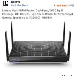 Linksys Mesh WiFi 6 Router, Dual-Band, 3,000