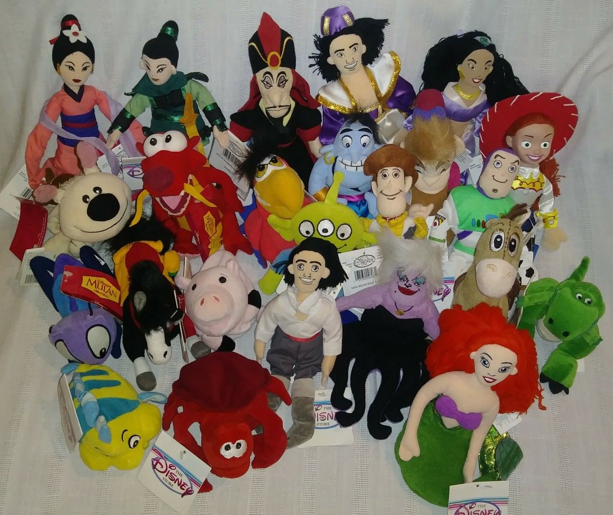 Ariel Little Mermaid Ursula Flounder Sebastian Mulan Mushu Toy Story Buzz Woody Aladdin Jasmine Abu Disney Princess Bean Bag Plush Doll Sets