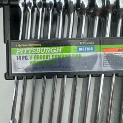 PITTSBURGH V-Groove Metric Combination Wrench Set, 14 Piece  