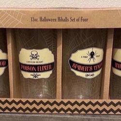 NEW In Box Halloween Highball Drinking Glass Set Of 4
