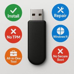 Bootable USB for Windows 11 Home/Pro/Education – Install, Repair, Recovery (No System Requirements)