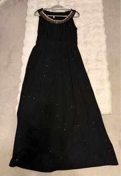 Black Glitter Maxi Dress with Jewel Neckline