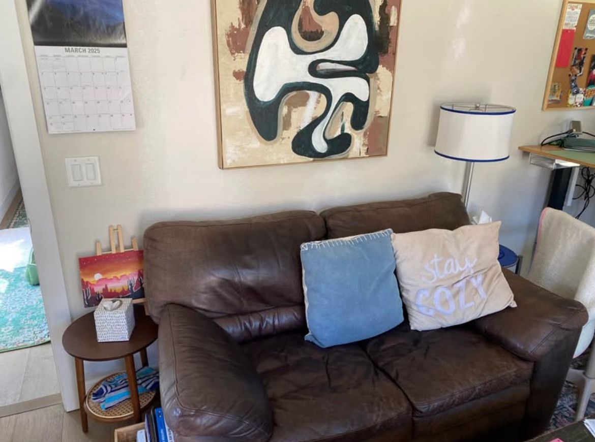 Brown Leather Office Loveseat