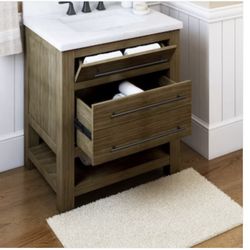 allen + roth Kennilton 30-in Gray Oak Undermount Single Sink Bathroom Vanity with White Carrera Engineered Stone Top